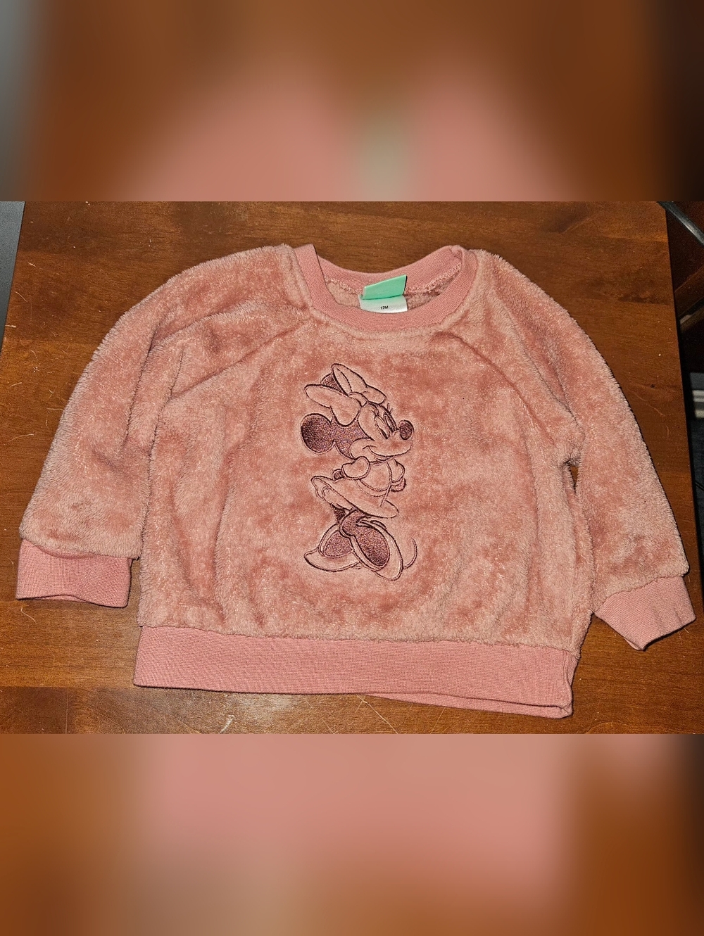 Disney Baby Dusty Rose Plush Minnie Mouse Pullover 12M